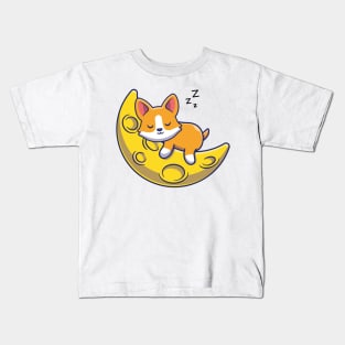 Cute Kawaii Fox Sleeping on Moon Kids T-Shirt